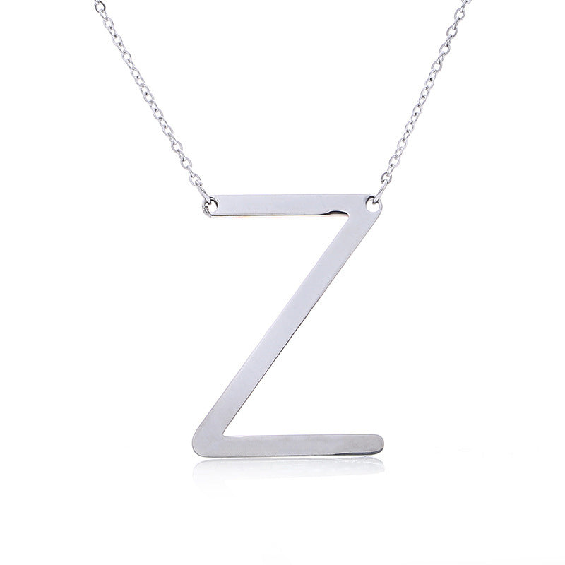 Stainless Steel Initial Letter Pendant Necklace