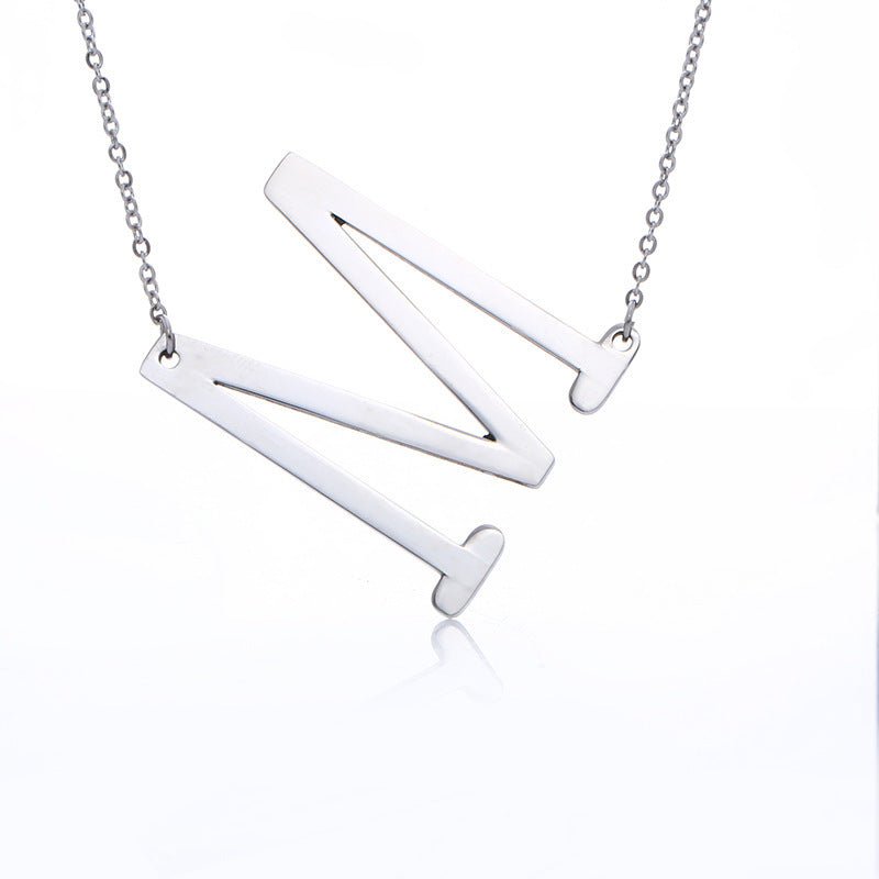 Stainless Steel Initial Letter Pendant Necklace