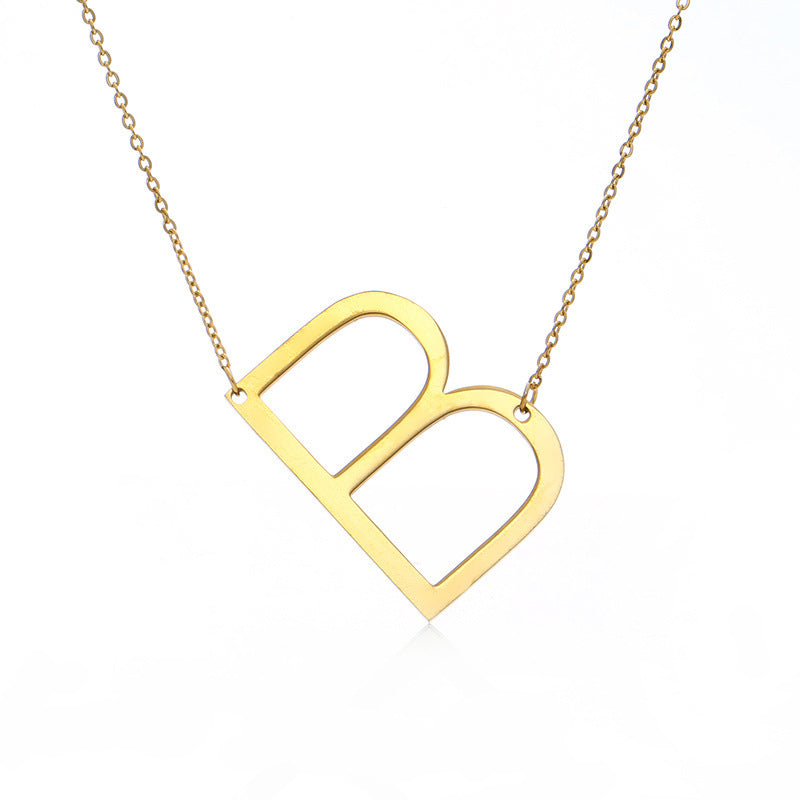 Stainless Steel Initial Letter Pendant Necklace