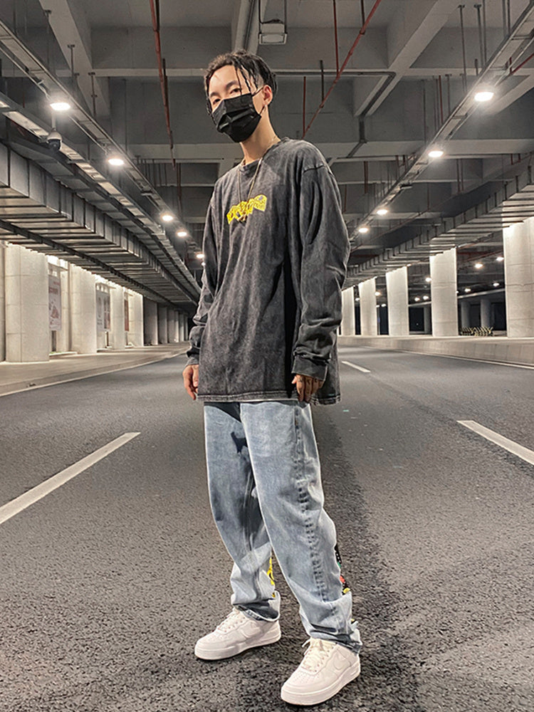 Dice & Cheese Graphic Relaxed Flare Jeans