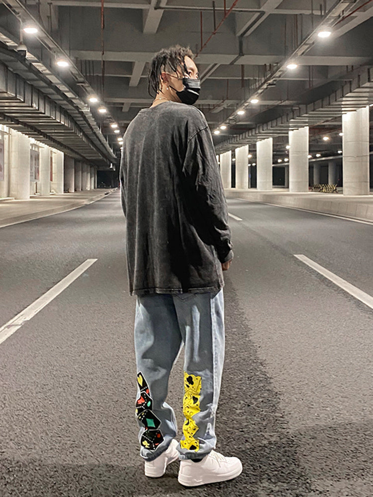 Dice & Cheese Graphic Relaxed Flare Jeans