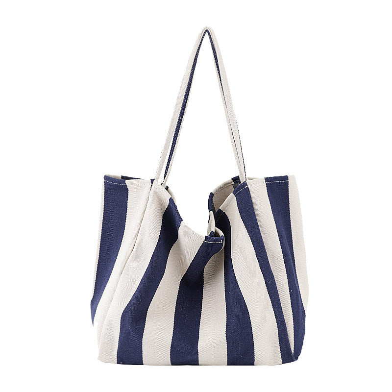 Striped Canvas High Capacity Totes Bags For Women