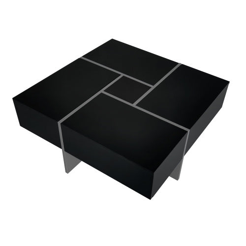 Unique Coffee Table With 4 Hidden Storage Compartments (Black)