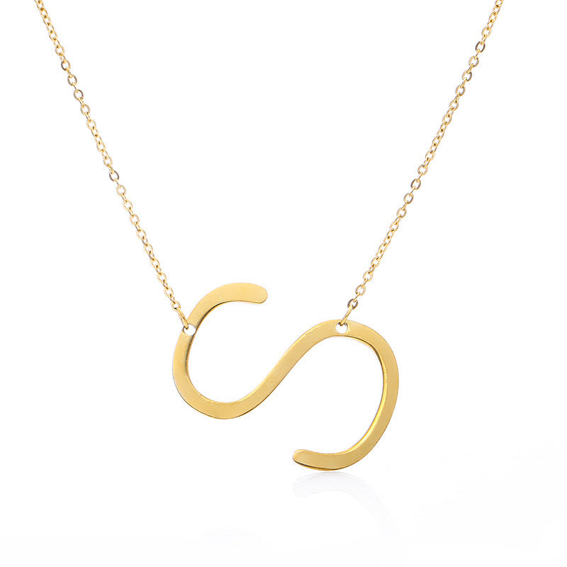 Stainless Steel Initial Letter Pendant Necklace