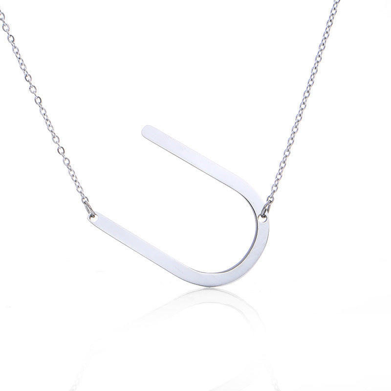 Stainless Steel Initial Letter Pendant Necklace