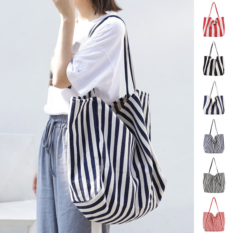 Striped Canvas High Capacity Totes Bags For Women