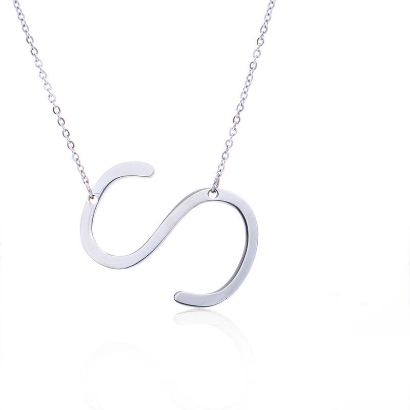 Stainless Steel Initial Letter Pendant Necklace