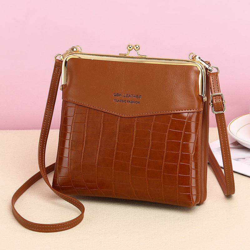 Women's Alligator-Patterned Lock Shoulder Crossbody Bag