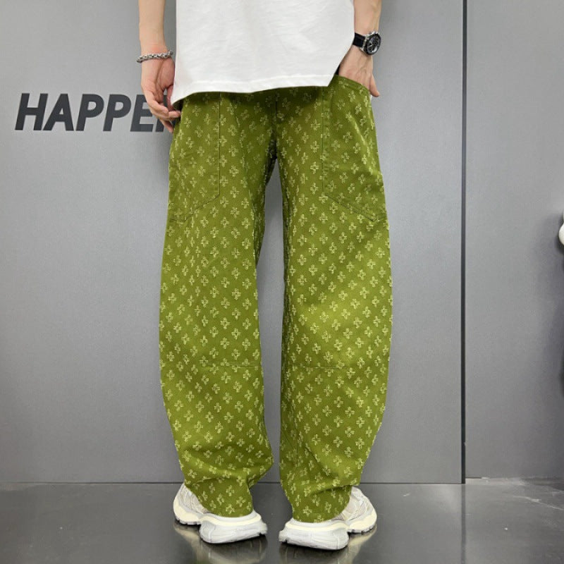 Straight Washed Denim Large Pocket Loose Pants