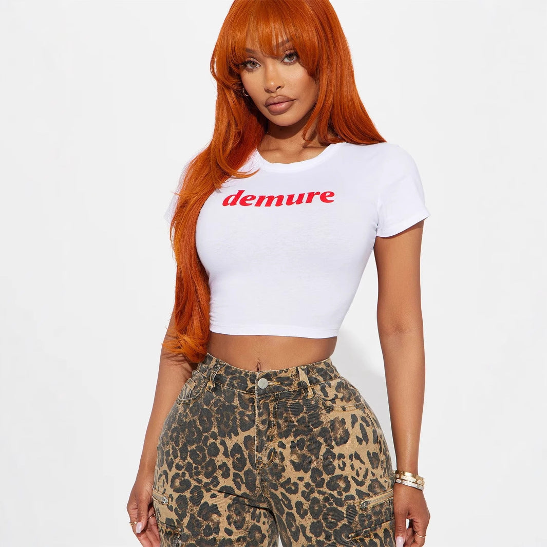 Round Neck Midriff-baring Cropped T-shirt