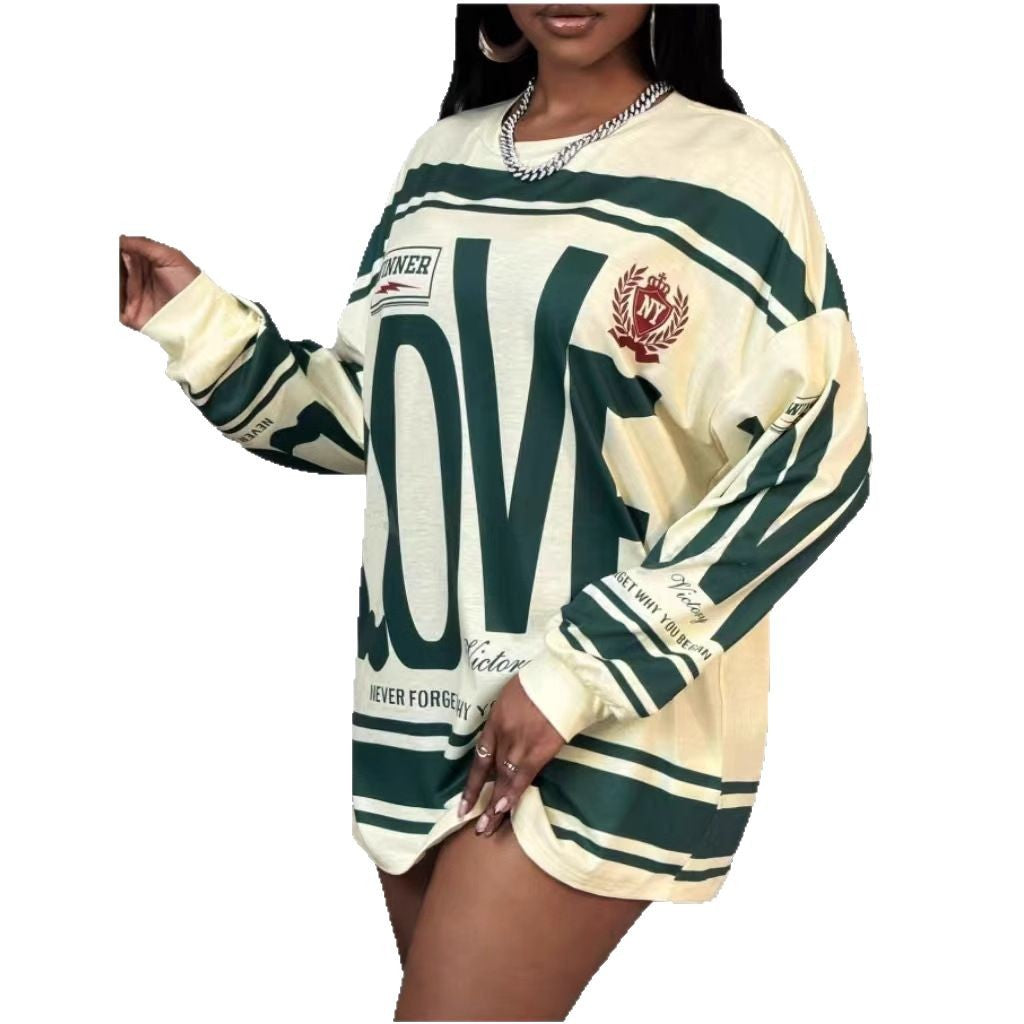 Women's Loose Long-Sleeve Top with Letter Prints Casual Style