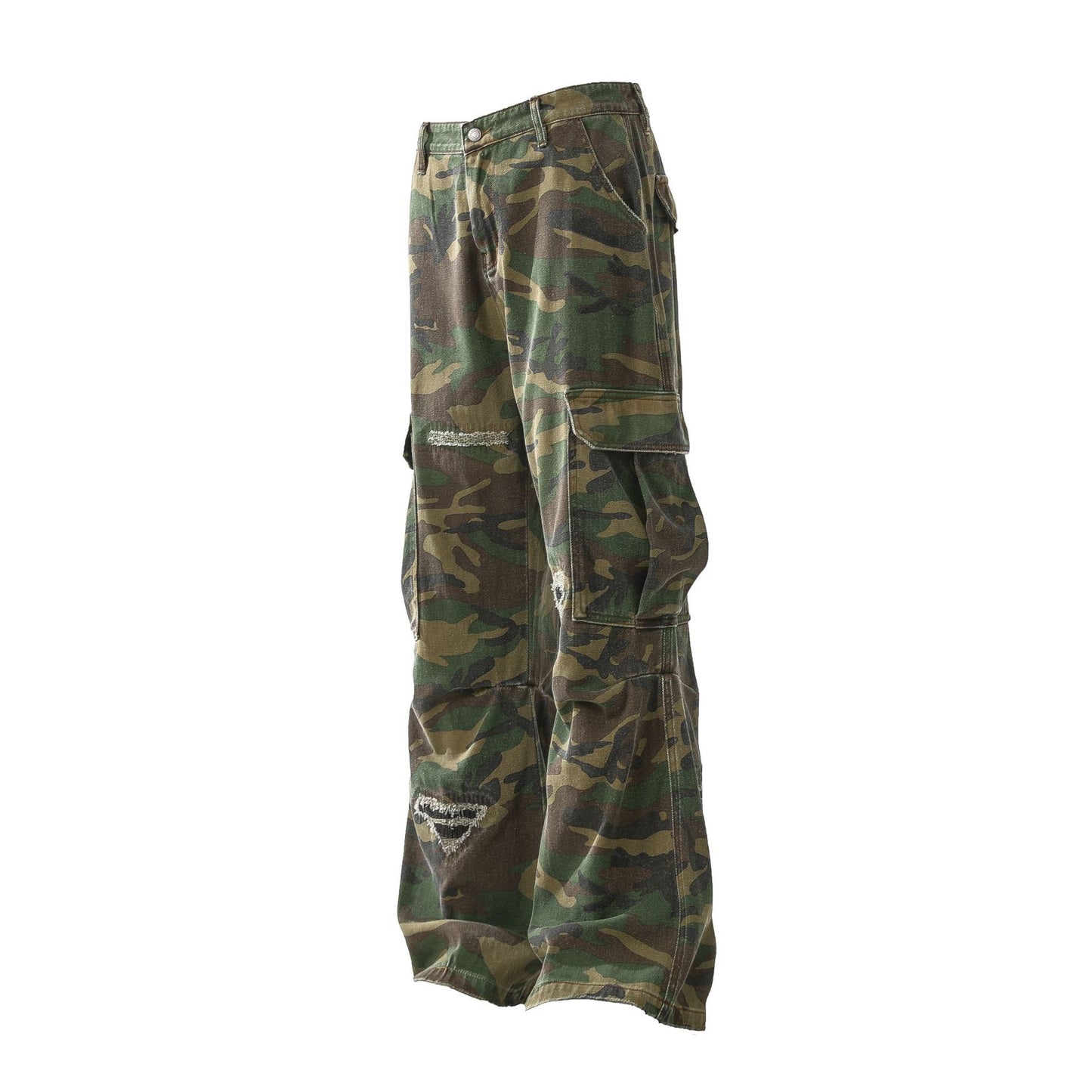 Retro Tattered Personalized Camouflage Workwear Jeans
