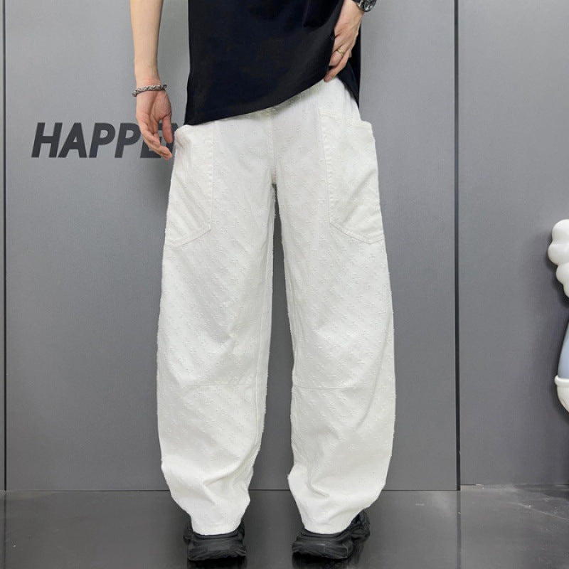 Straight Washed Denim Large Pocket Loose Pants