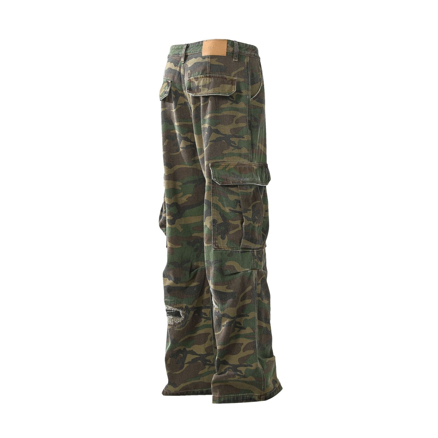 Retro Tattered Personalized Camouflage Workwear Jeans