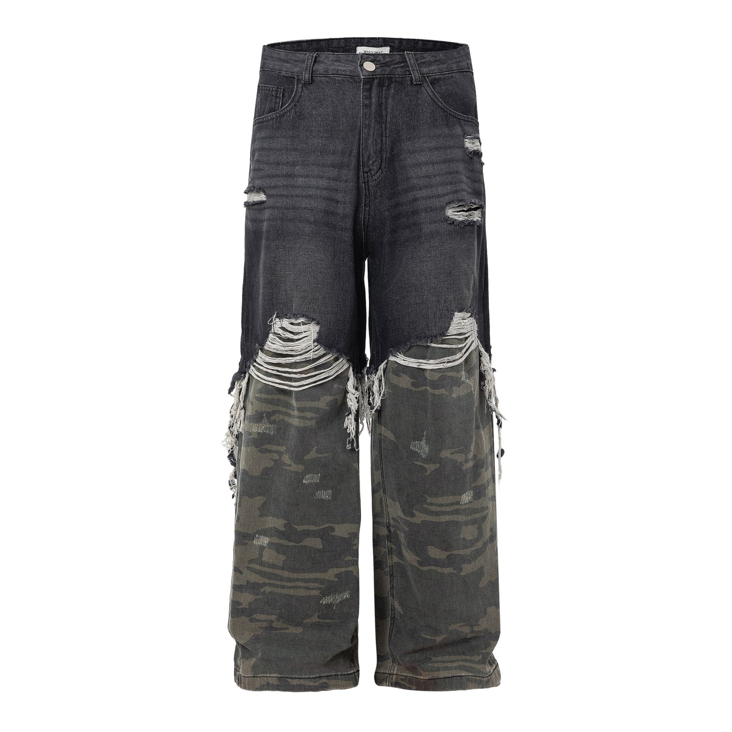 Men's USA High Street Camo Patchwork Wide-Leg Denim