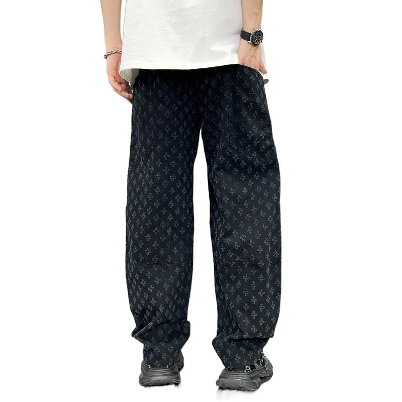 Straight Washed Denim Large Pocket Loose Pants