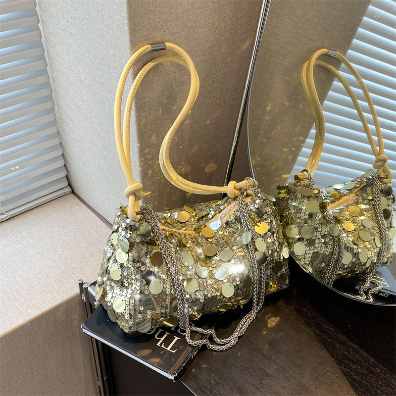 Sequined Chain-Strap Shoulder Messenger Pouch