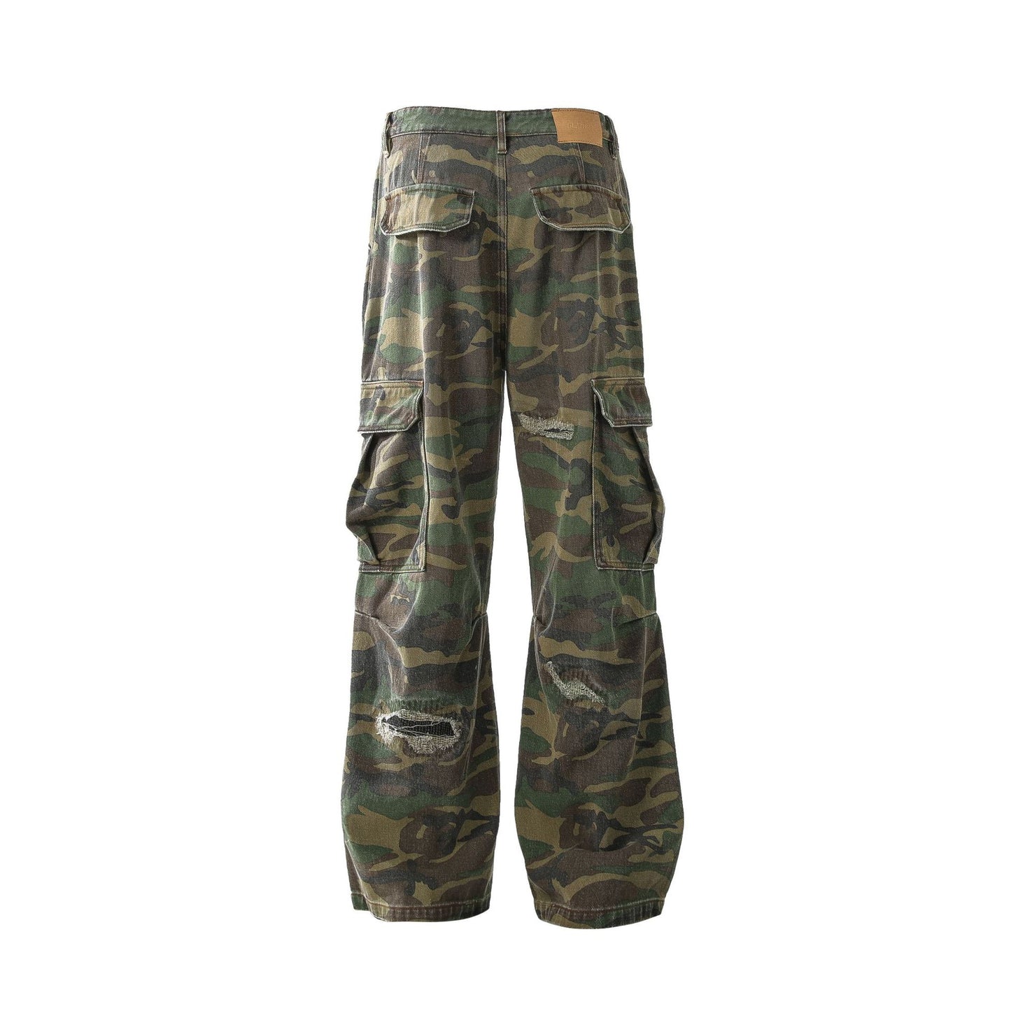 Retro Tattered Personalized Camouflage Workwear Jeans