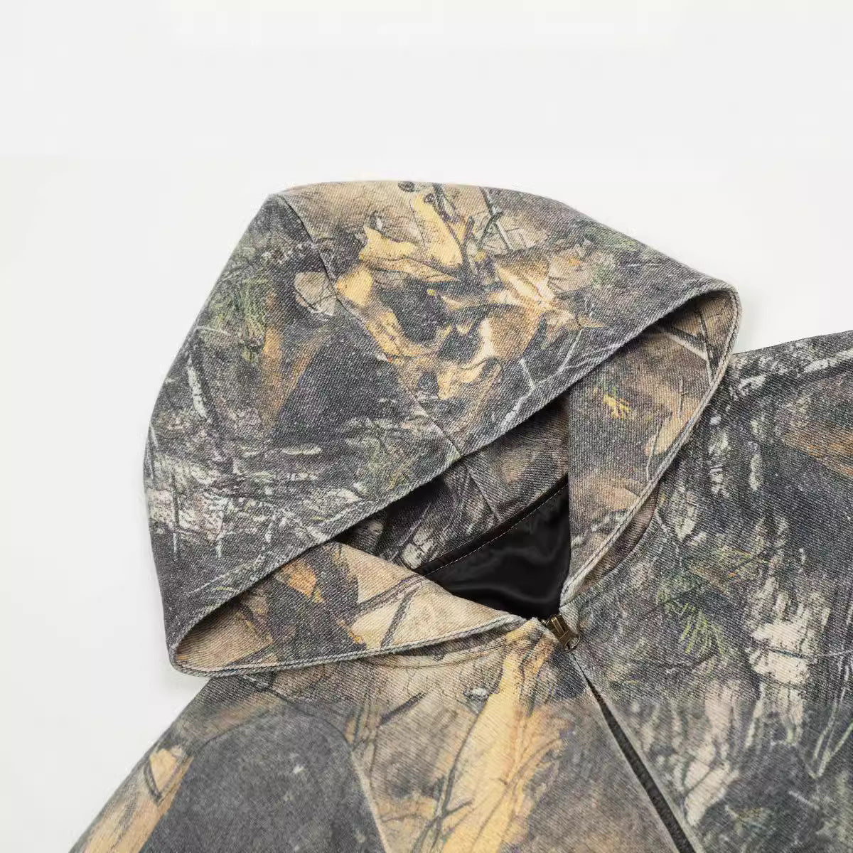 Vintage Tree-Print Camouflage Hooded Cardigan Sweater Jacket