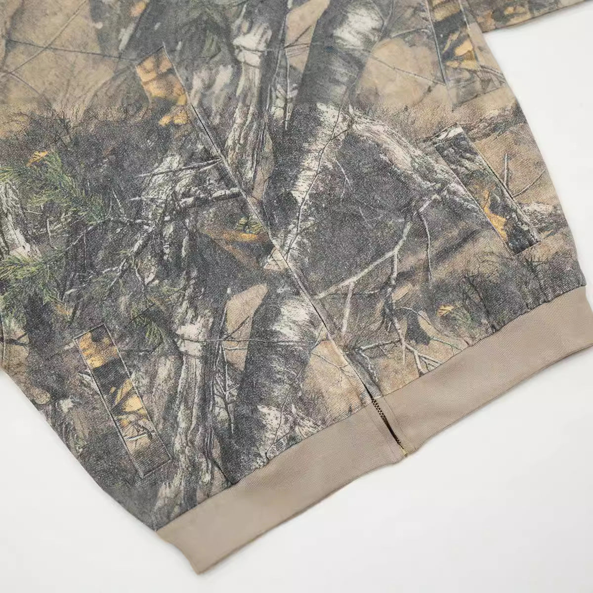 Vintage Tree-Print Camouflage Hooded Cardigan Sweater Jacket