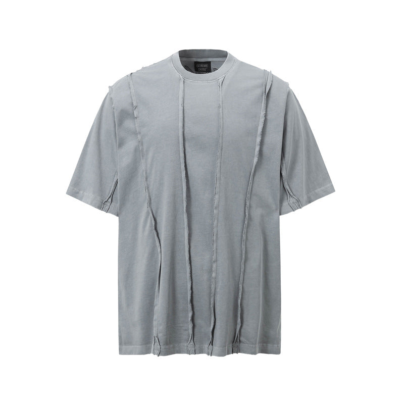 Retro Folding Patchwork Short-sleeved T-shirt Men