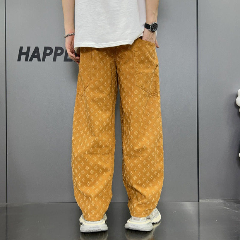 Straight Washed Denim Large Pocket Loose Pants