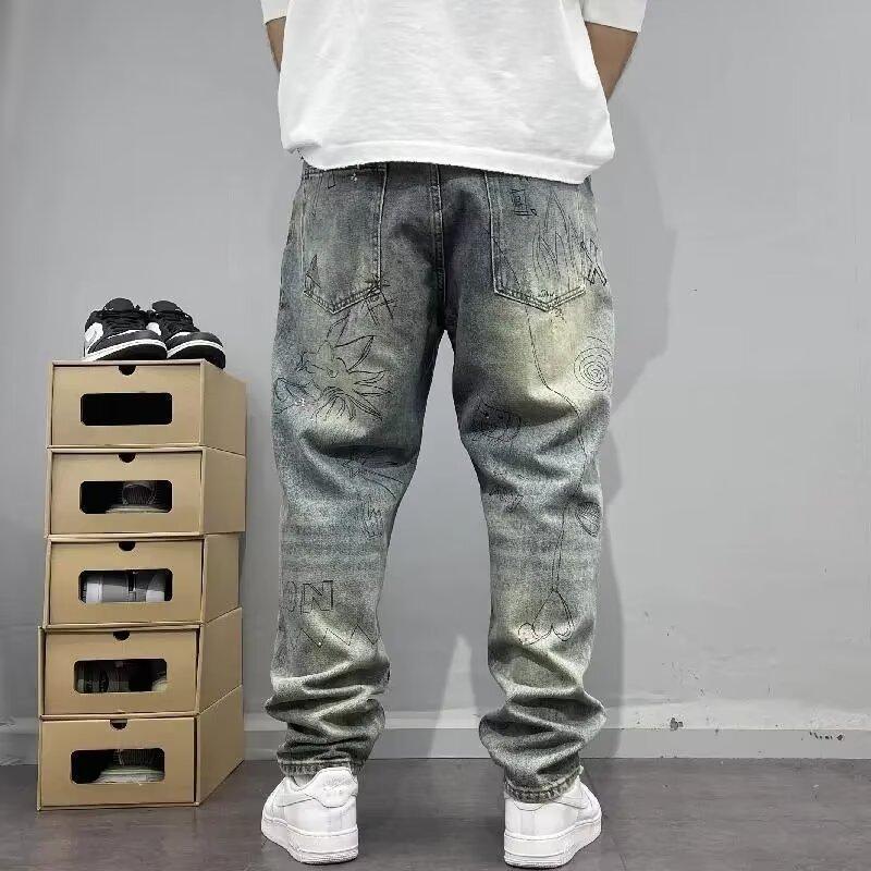 High Street Trendy Hip Hop Customized Denim Letter Jeans