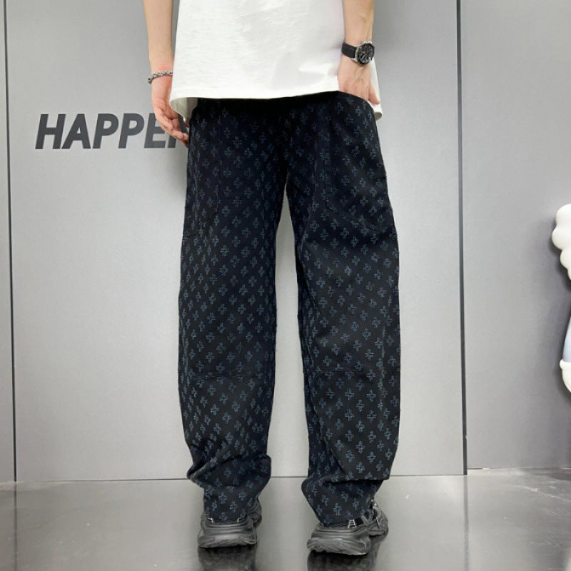 Straight Washed Denim Large Pocket Loose Pants