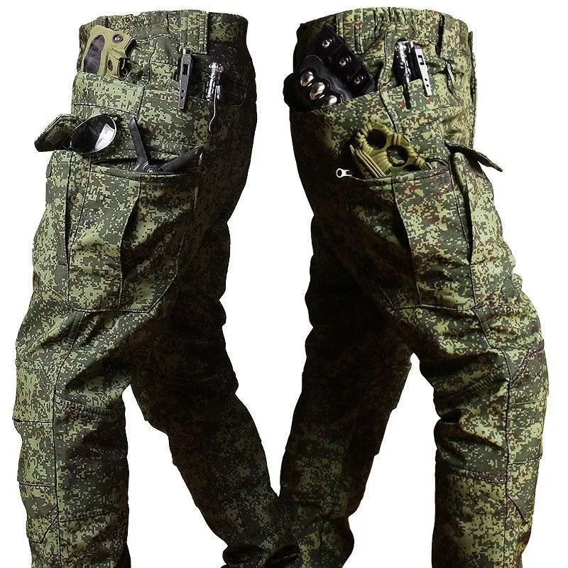 Hot Knee Double Layer Thickened Winter Men Multi Pocket Camouflage Waterproof and Windproof Assault Pants