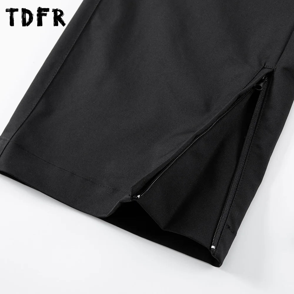 Solid Color Spliced Carpenter Pant Mens Double Knee Safari Style Elastic Waist Loose Cargo Pants Men Trousers