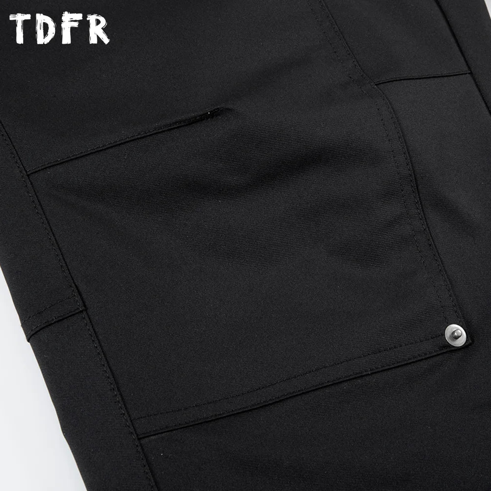 Solid Color Spliced Carpenter Pant Mens Double Knee Safari Style Elastic Waist Loose Cargo Pants Men Trousers