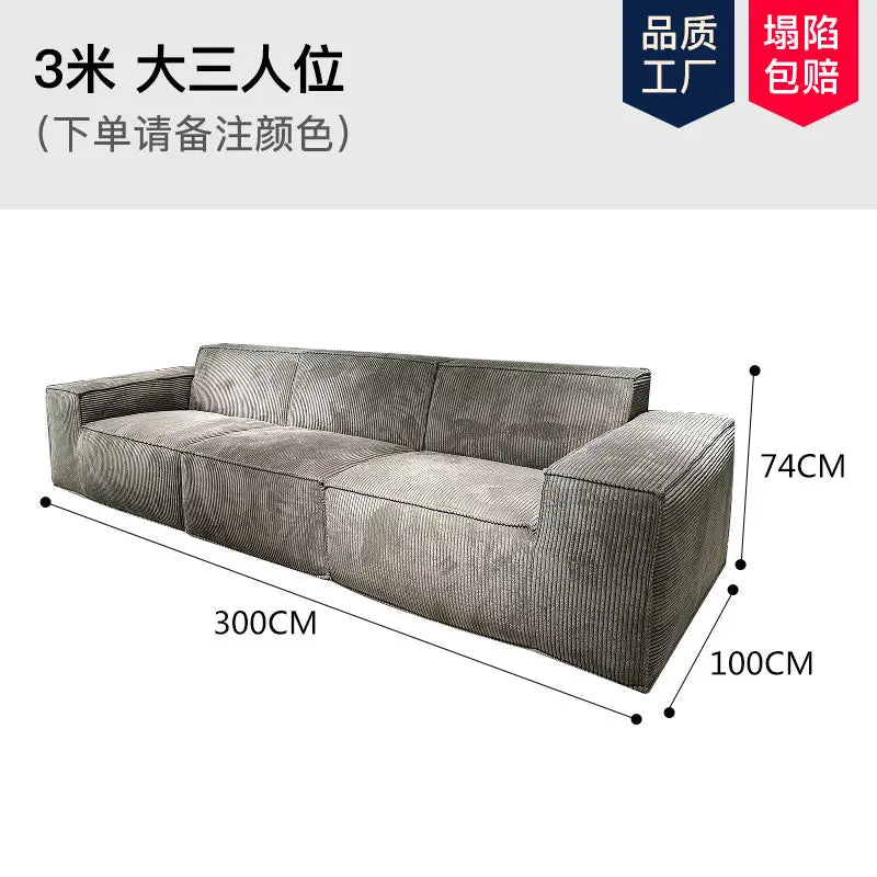 Nordic Light Luxury Style Corduroy Material Living Room Sofa Hotel Vacuum Compression Sofa Sponge Filling Multi-Person Sofa