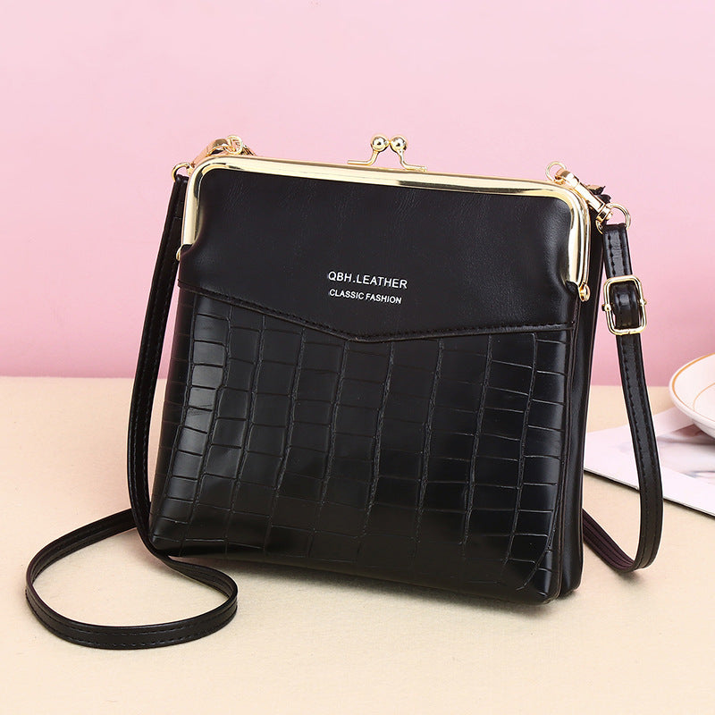 Women's Alligator-Patterned Lock Shoulder Crossbody Bag