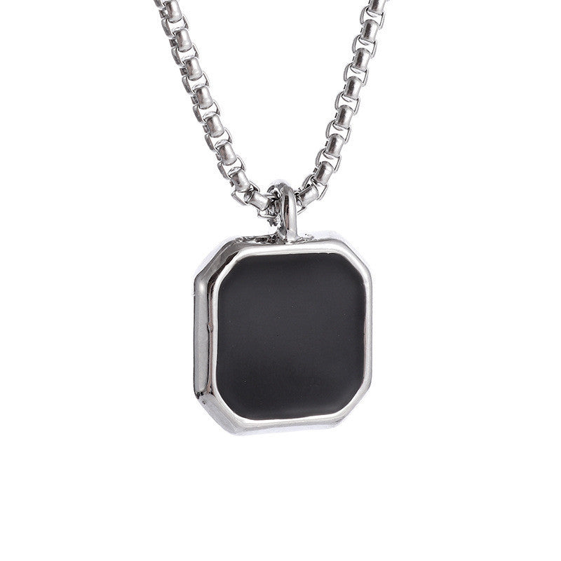 Square Titanium Pendant Stainless Steel Necklace