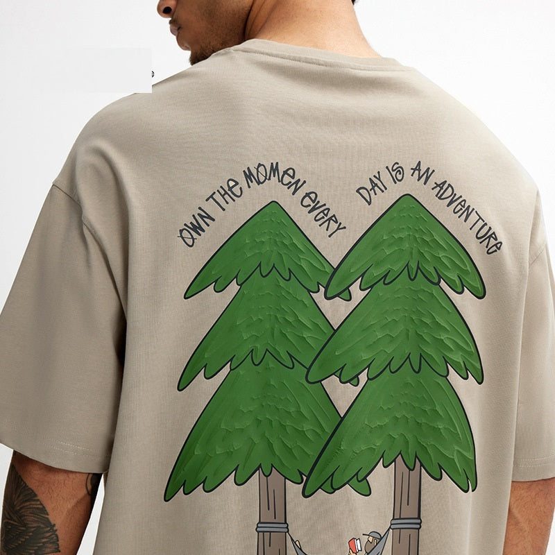 Casual Pine Puff-Print Pure Cotton T-Shirt