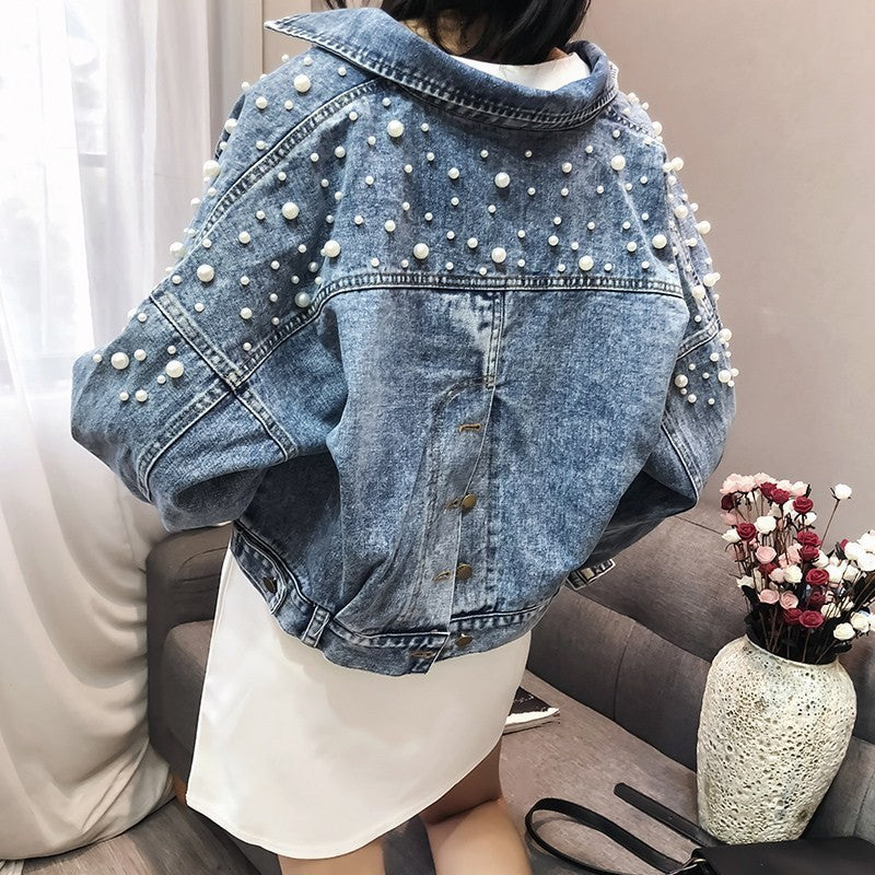 Heavy Industry Beads Denim Coat Women's Slimming
