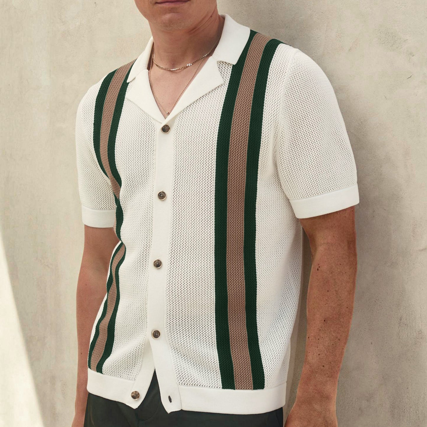 Cuban Collar Short Sleeve Knitted Cardigan