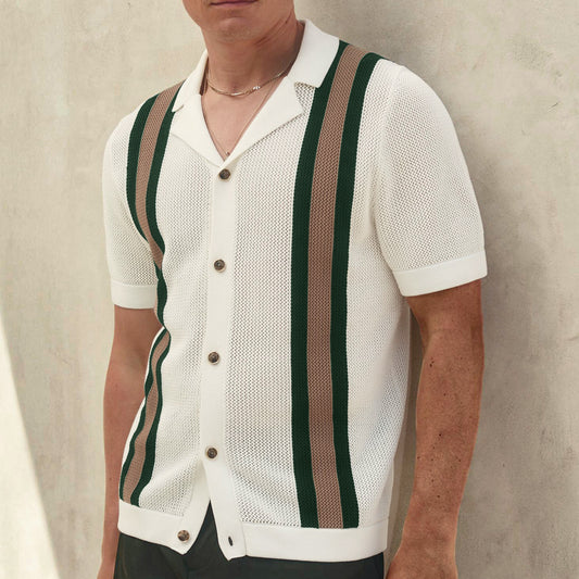 Cuban Collar Short Sleeve Knitted Cardigan