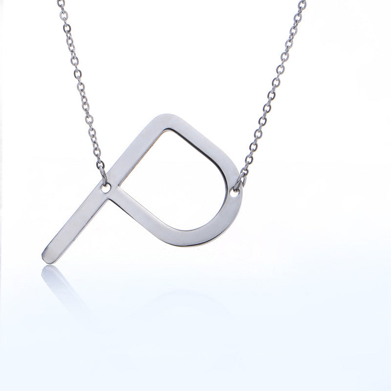 Stainless Steel Initial Letter Pendant Necklace