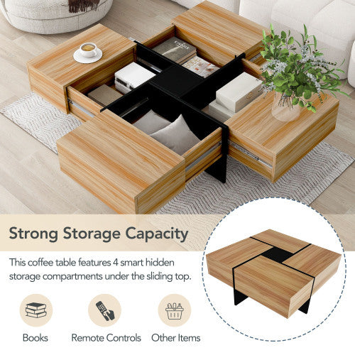 Unique Coffee Table With 4 Hidden Storage Compartments