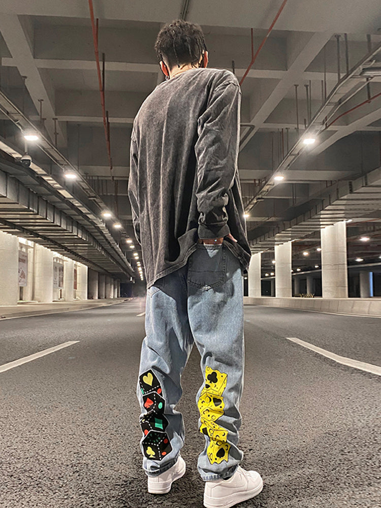 Dice & Cheese Graphic Relaxed Flare Jeans