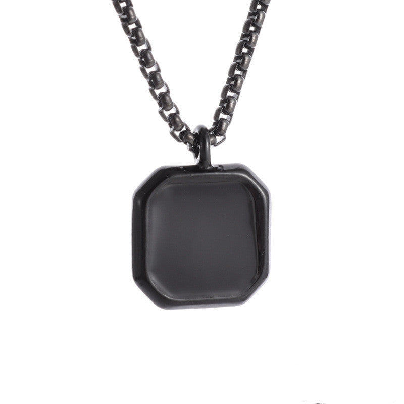 Square Titanium Pendant Stainless Steel Necklace