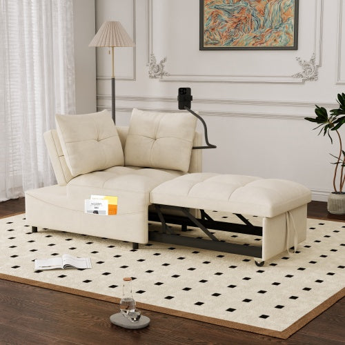Multi-Length Versatile Foldable Velvet Sofa Bed, Modern Pull-Out Loveseat with Adjustable Back, USB port, and Swivel Phone Holder