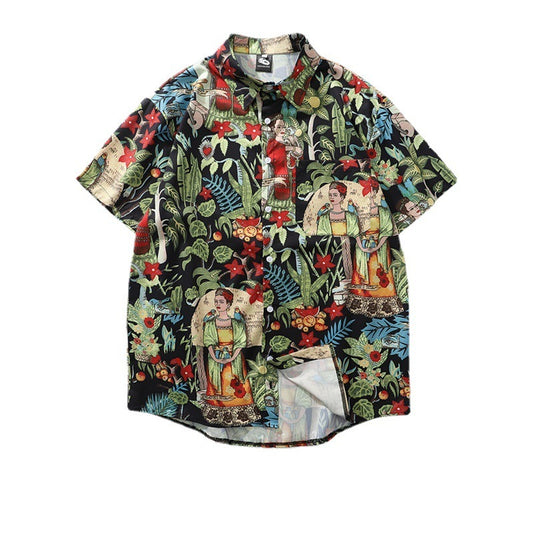 Men's Short Sleeve Hawaiian American Floral Shirt