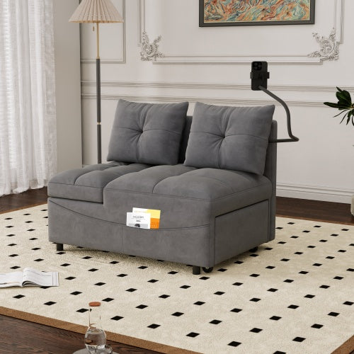 Multi-Length Versatile Foldable Velvet Sofa Bed, Modern Pull-Out Loveseat with Adjustable Back, USB port, and Swivel Phone Holder