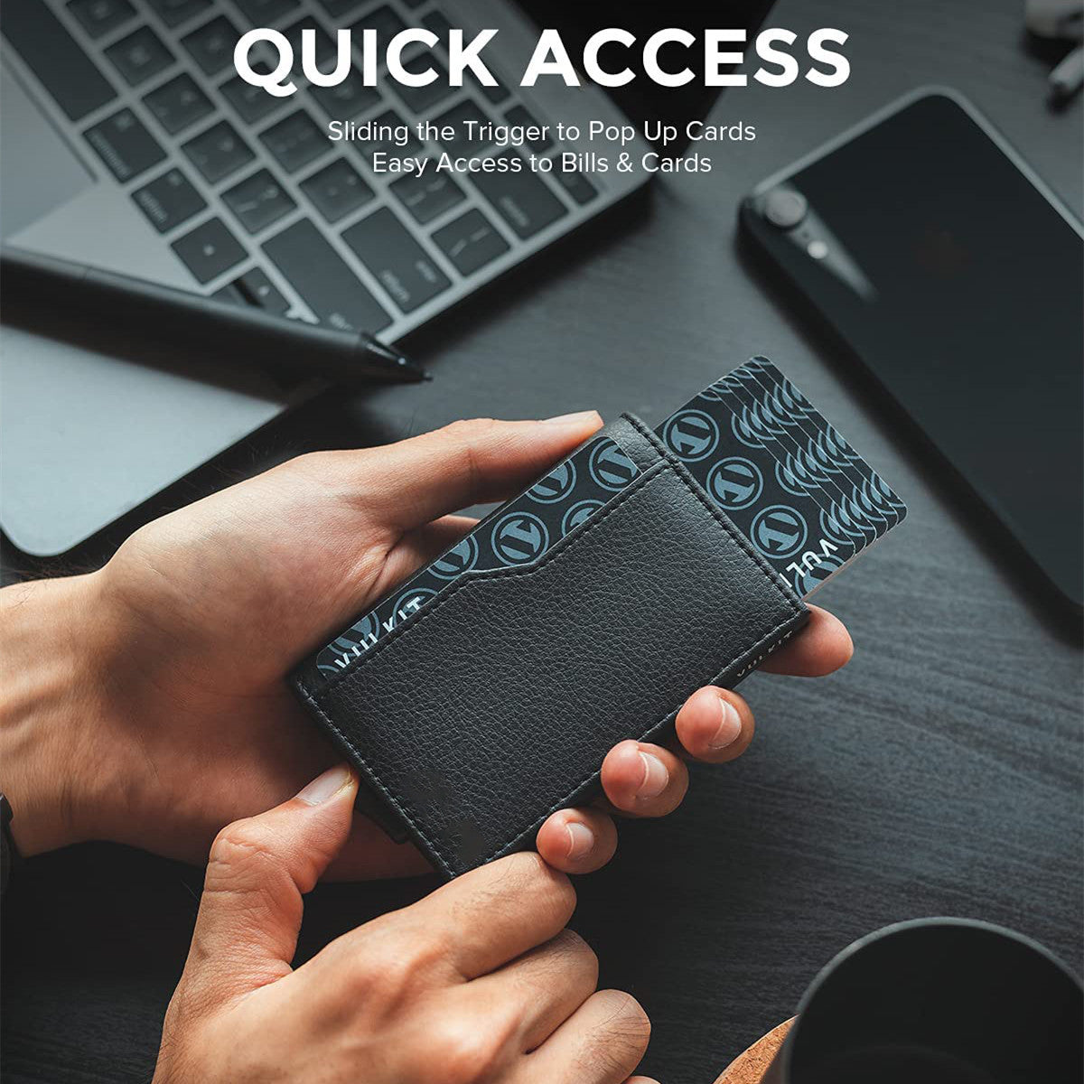 RFID-Blocking Leather Credit Card Wallet with Dual ID Windows and Automatic Pop-Up Feature