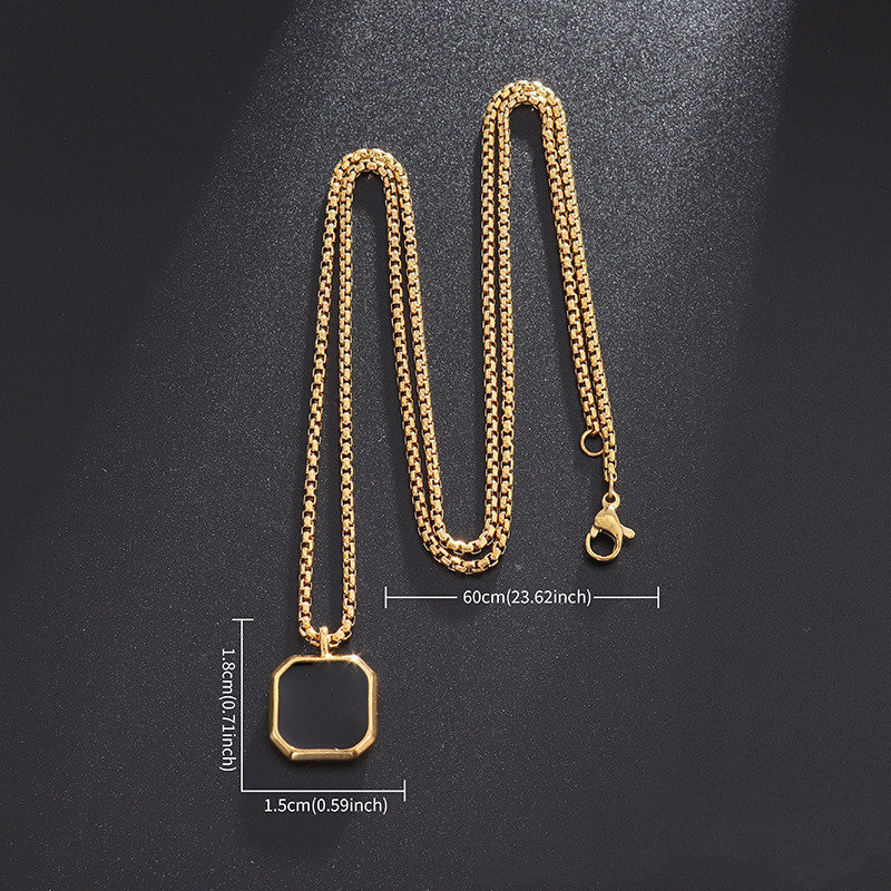 Square Titanium Pendant Stainless Steel Necklace