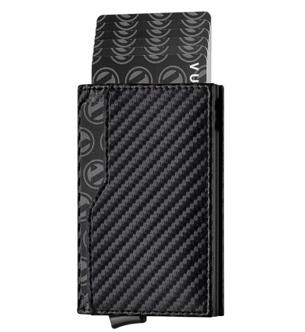 RFID-Blocking Leather Credit Card Wallet with Dual ID Windows and Automatic Pop-Up Feature
