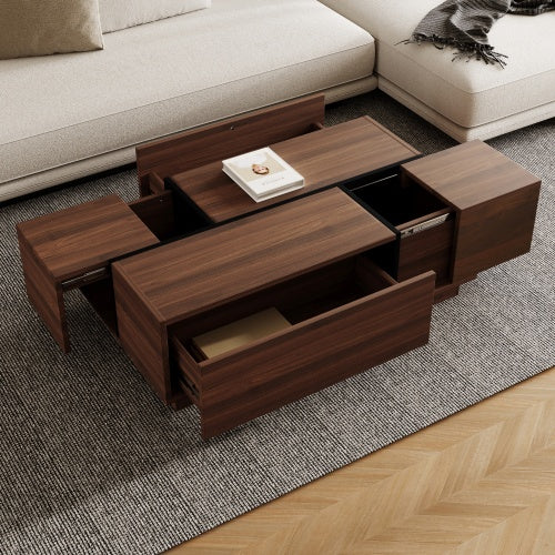 Rectangular Sliding Top Coffee Table With 2 Drawers And 2 Hidden Storage For Living Room.