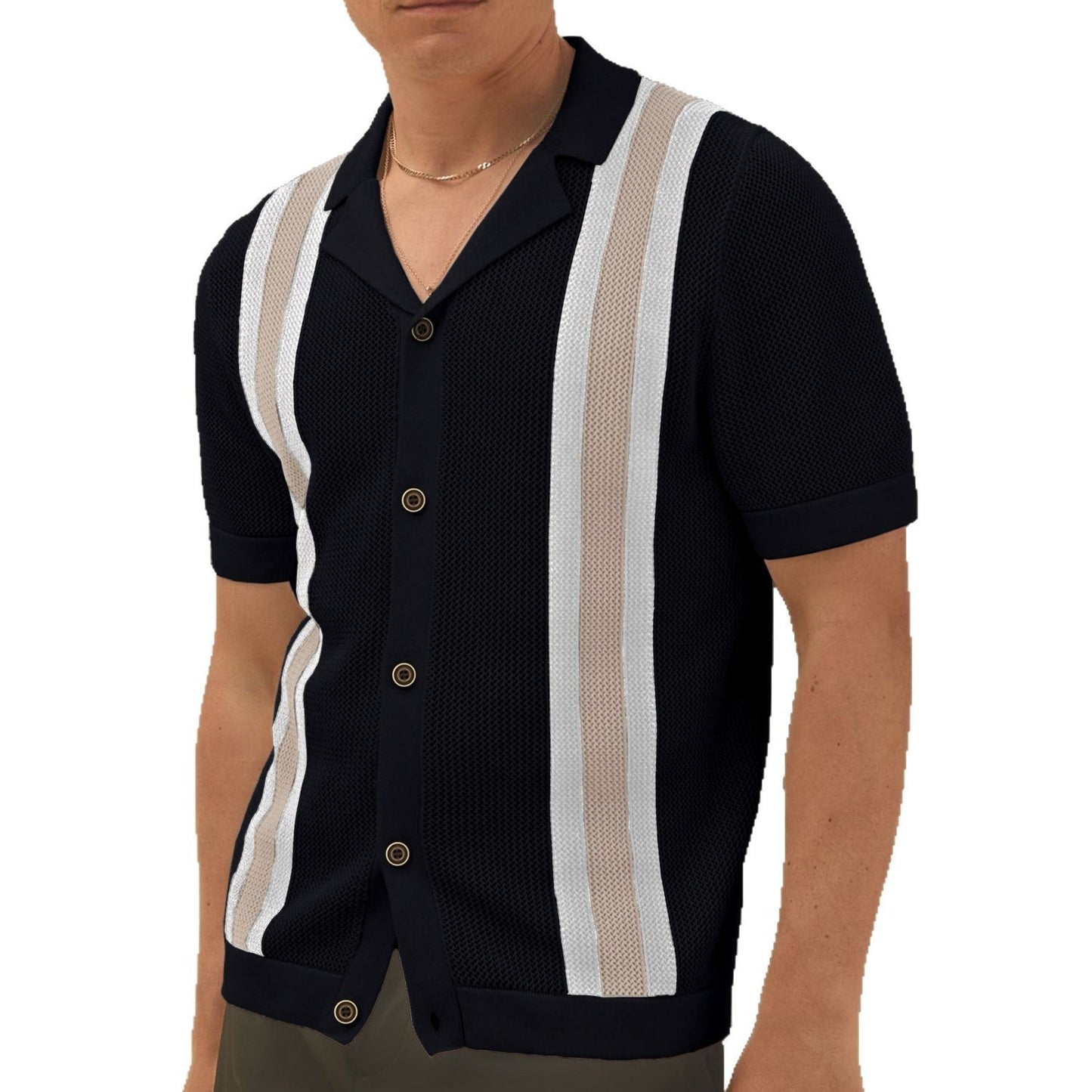 Cuban Collar Short Sleeve Knitted Cardigan
